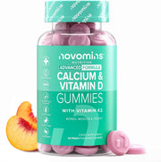 Novomins Calcium Vitamin D K2 Gummies Peach 60 Count bottle supplement front view