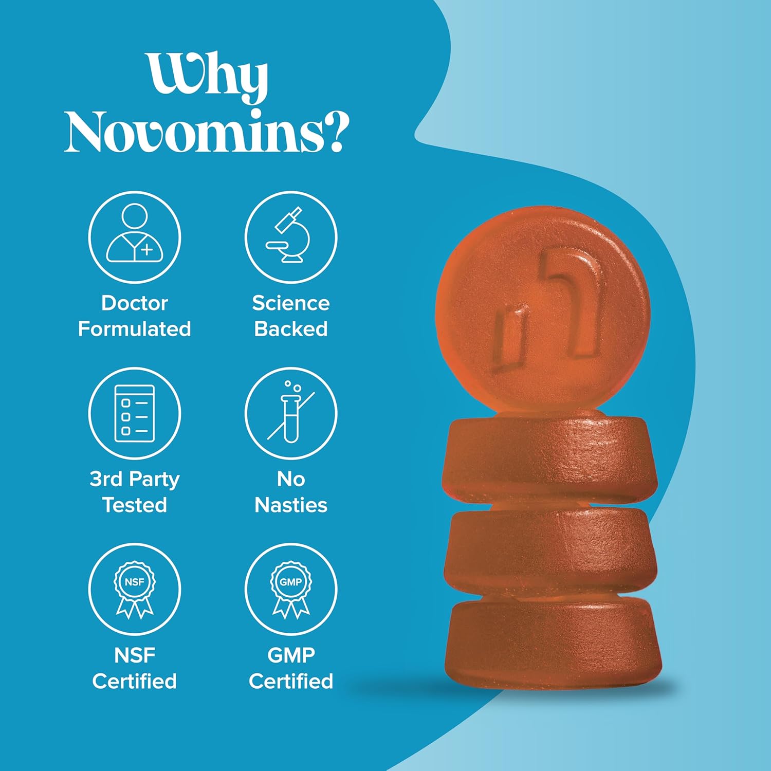 Novomins Vegan Omega 3 6 9 Gummies Orange 60 Count vegan gummies supplement close up