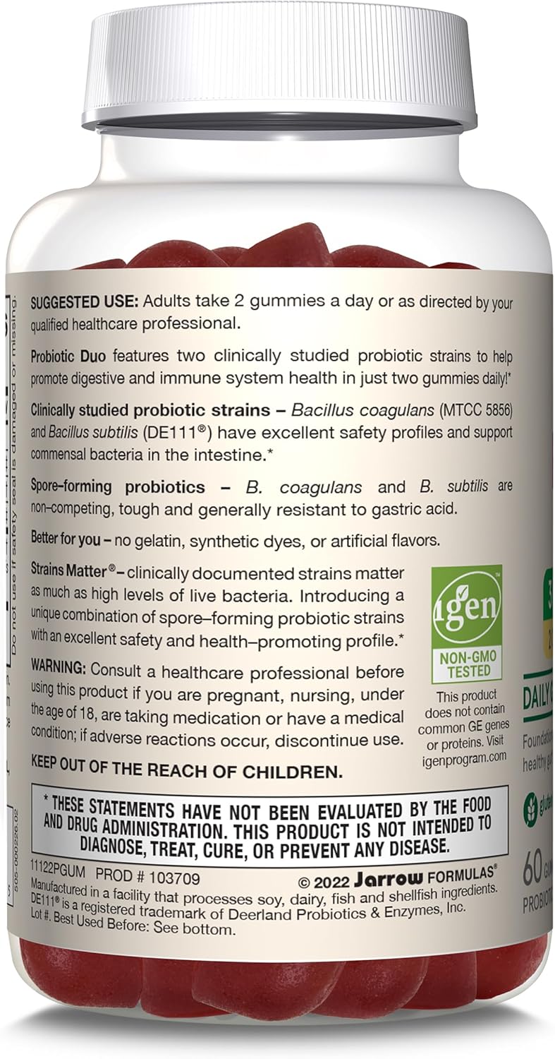 How to Use Image: Jarrow Formulas probiotic duo gummies raspberry 50 count usage instructions