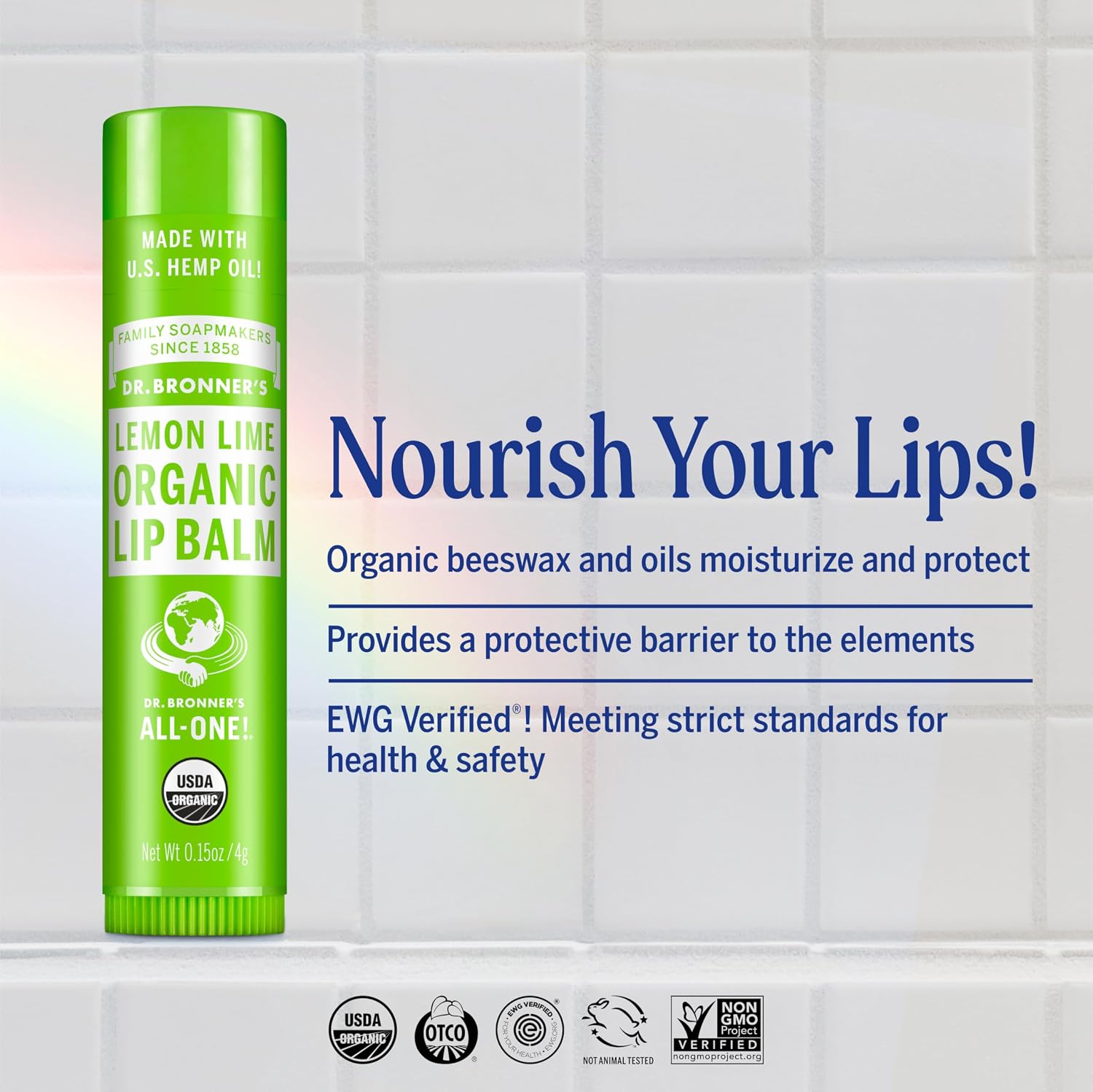 Dr. Bronner's Lemon Lime Organic Lip Balm twist-up tube 4g for everyday lip care
