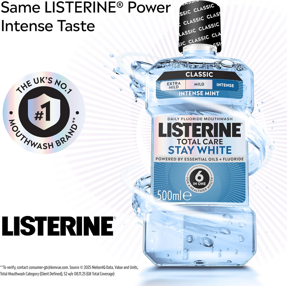 Listerine Total Care Stay White Intense Mint Mouthwash oral rinse bottle 500ml oral care use
