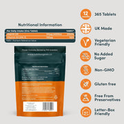 Nutrition Geeks Vitamin D3 + K2 4000IU, vegetarian food supplement tablet packaging, no flavour, 365 tablets, ingredients and nutritional information & barcode