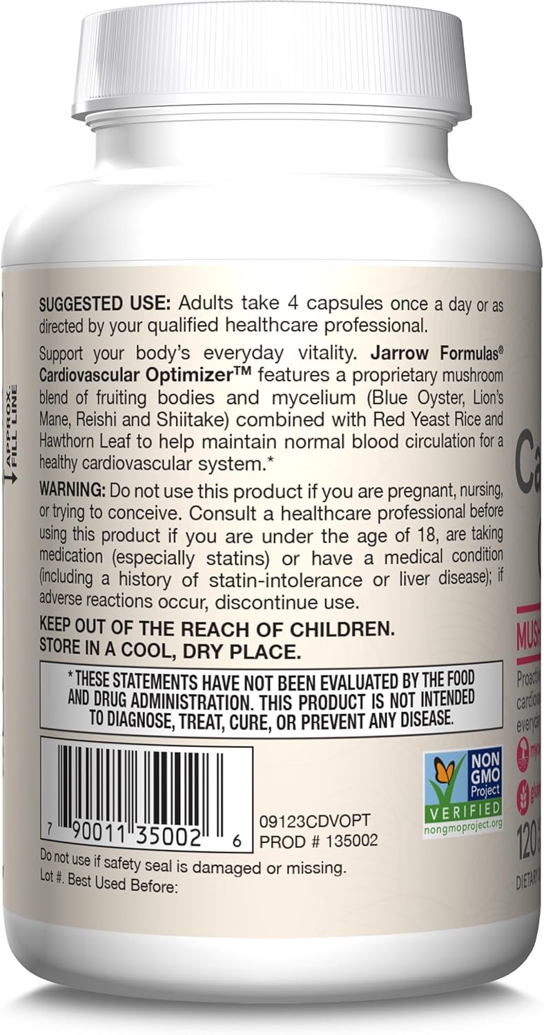 How to Use & Barcode Image: Jarrow Formulas cardiovascular optimizer veggie capsules 120 count usage instructions