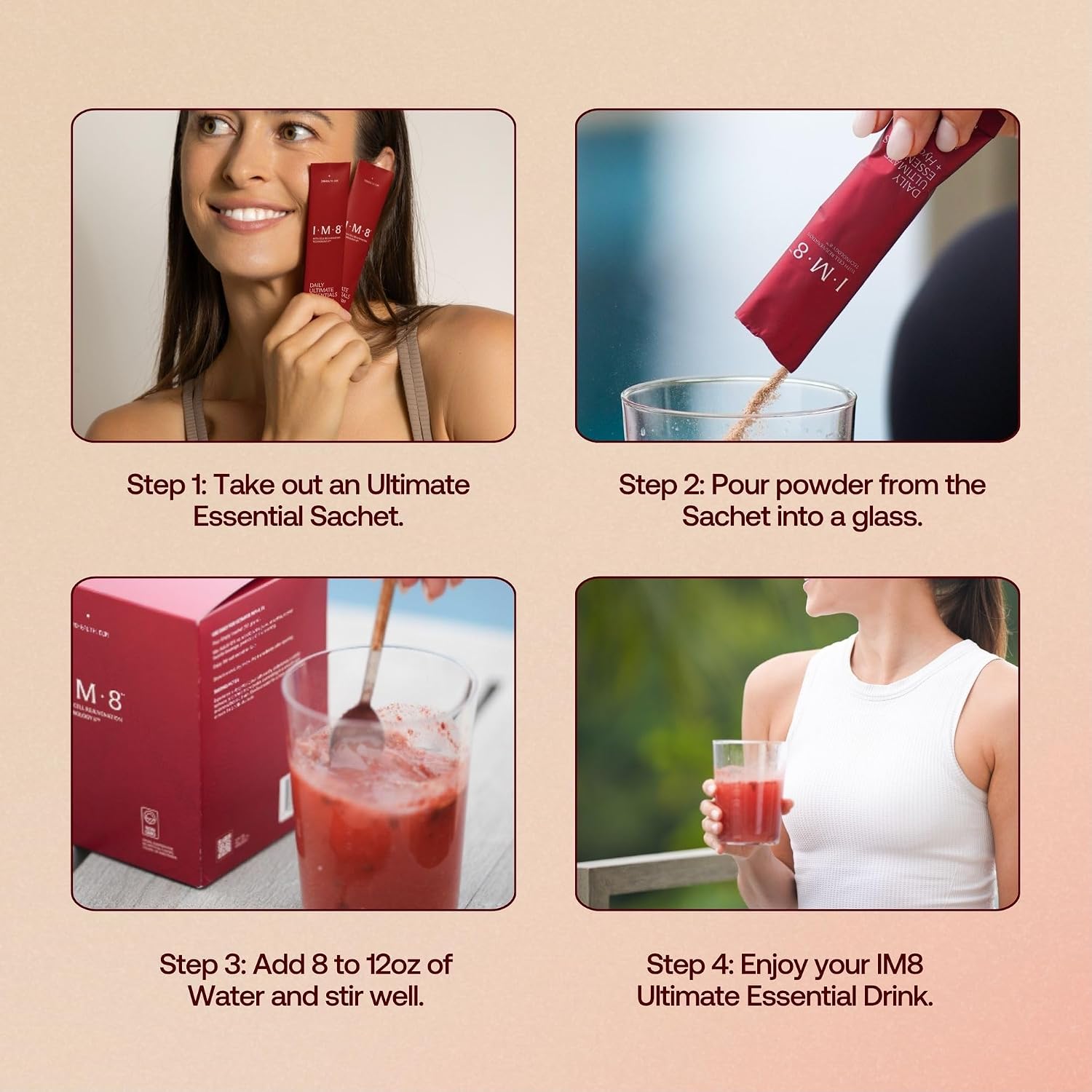 IM8 Daily Ultimate Essentials Pro mixing instructions 30 sachets