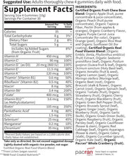 Supplement facts and ingredient list for Organic Women's Gummy Vitamins.