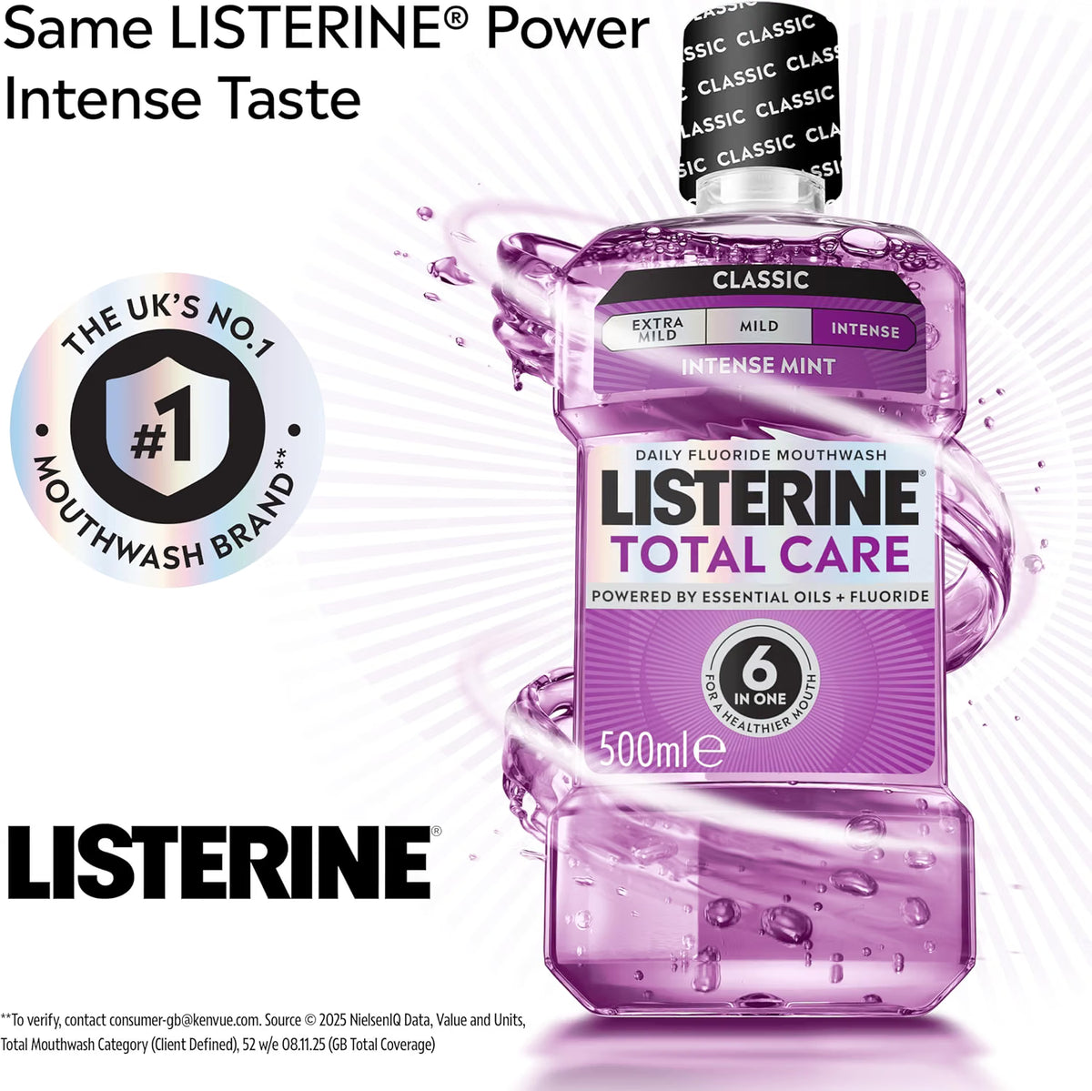 Listerine Total Care Intense Mint Mouthwash oral rinse bottle 500ml oral care use
