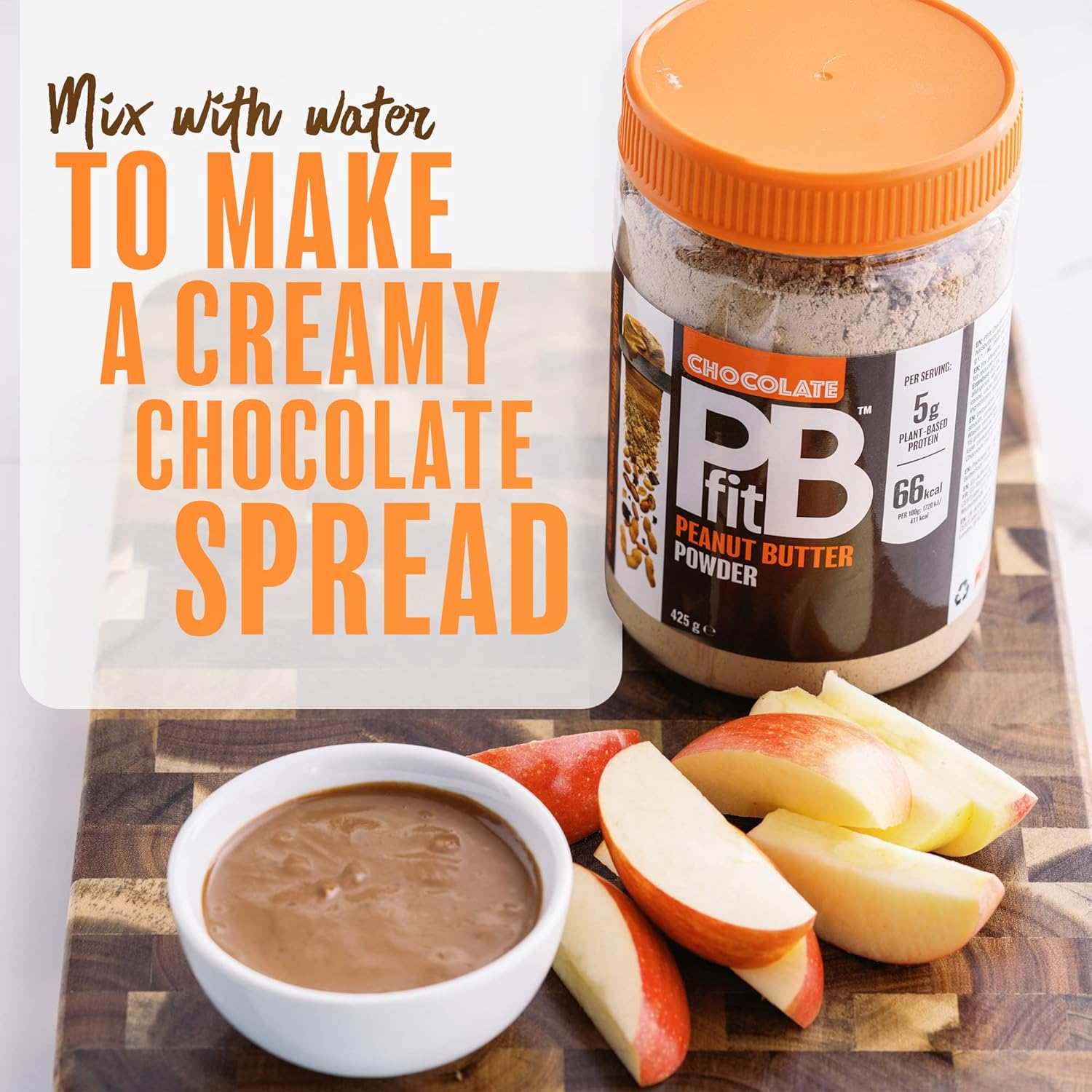 How to Use: PBfit Chocolate Peanut Butter Powder mixing instructions cocoa peanut powder
