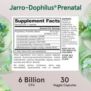 Supplement Facts Image: Jarrow Formulas Jarro-Dophilus Prenatal 6 billion CFU probiotic supplement facts and ingredients 30 count