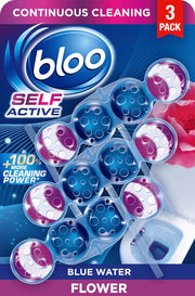Bloo Self Active Blue Water Flower Toilet Rim Block pack 3 x 50g floral toilet cleaner