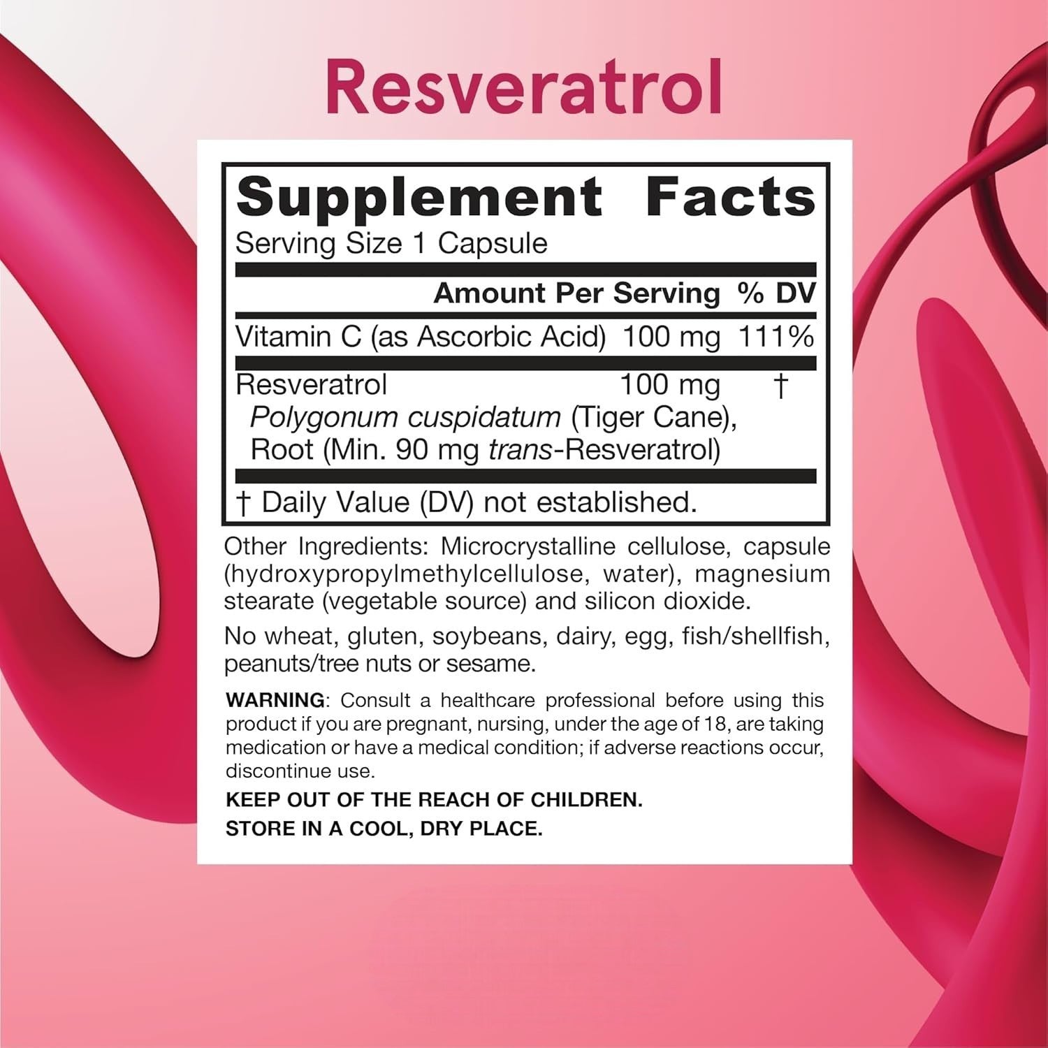 Supplement Facts Image: Jarrow Formulas Resveratrol 100mg veggie capsules supplement facts and ingredients