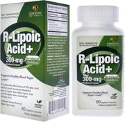 Genceutic Naturals R-Lipoic Acid 300mg capsules bottle & box front label 60 capsules