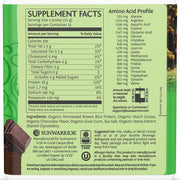Back of Sunwarrior chocolate rice protein powder showing ingredients.