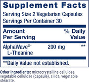 Supplement facts, ingredients, and disclaimer for Life Extension L-Theanine.