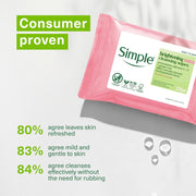 Simple Kind to Skin Brightening Cleansing Wipes, resealable pack packaging, fragrance-free, 20 wipes, product information