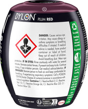 Dylon All-in-1 Fabric Dye Pod Plum Red 350g ingredient and safety information panel