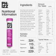 Phizz Daily apple+blackcurrant electrolyte multivitamin effervescent tablets nutrition panel variety pack 100 tablets