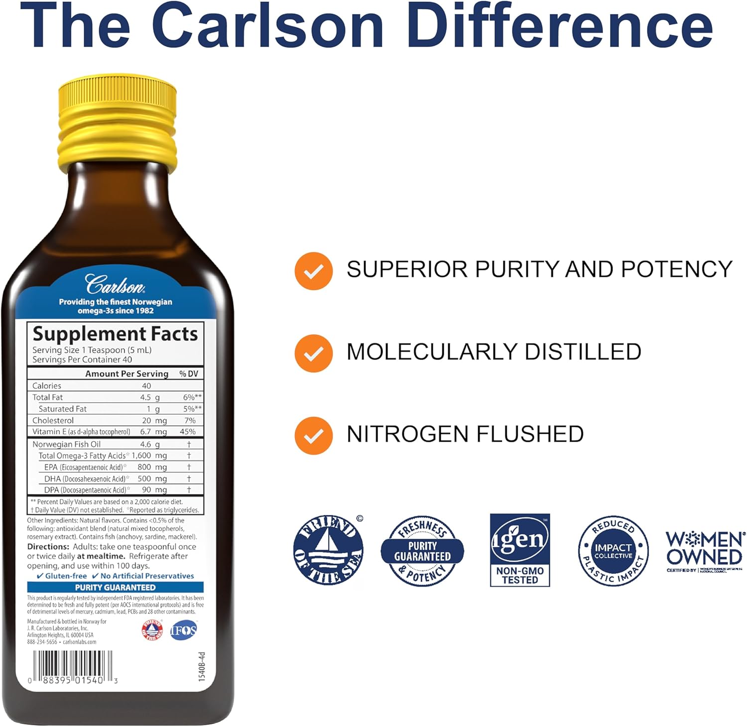 Carlson The Very Finest Fish Oil Liquid 1600 mg Omega-3