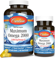 Front image: Carlson Maximum Omega 2000 fish oil lemon softgels omega 3 120 bottle