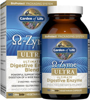 Garden of Life Omega-Zyme Ultra Digestive Enzymes bottle & box, 180 capsules.