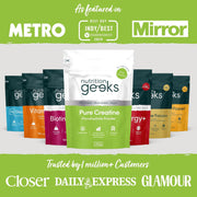 Nutrition Geeks Pure Creatine Monohydrate Powder, supplement pouch packaging, Unflavoured, 315g & other variants