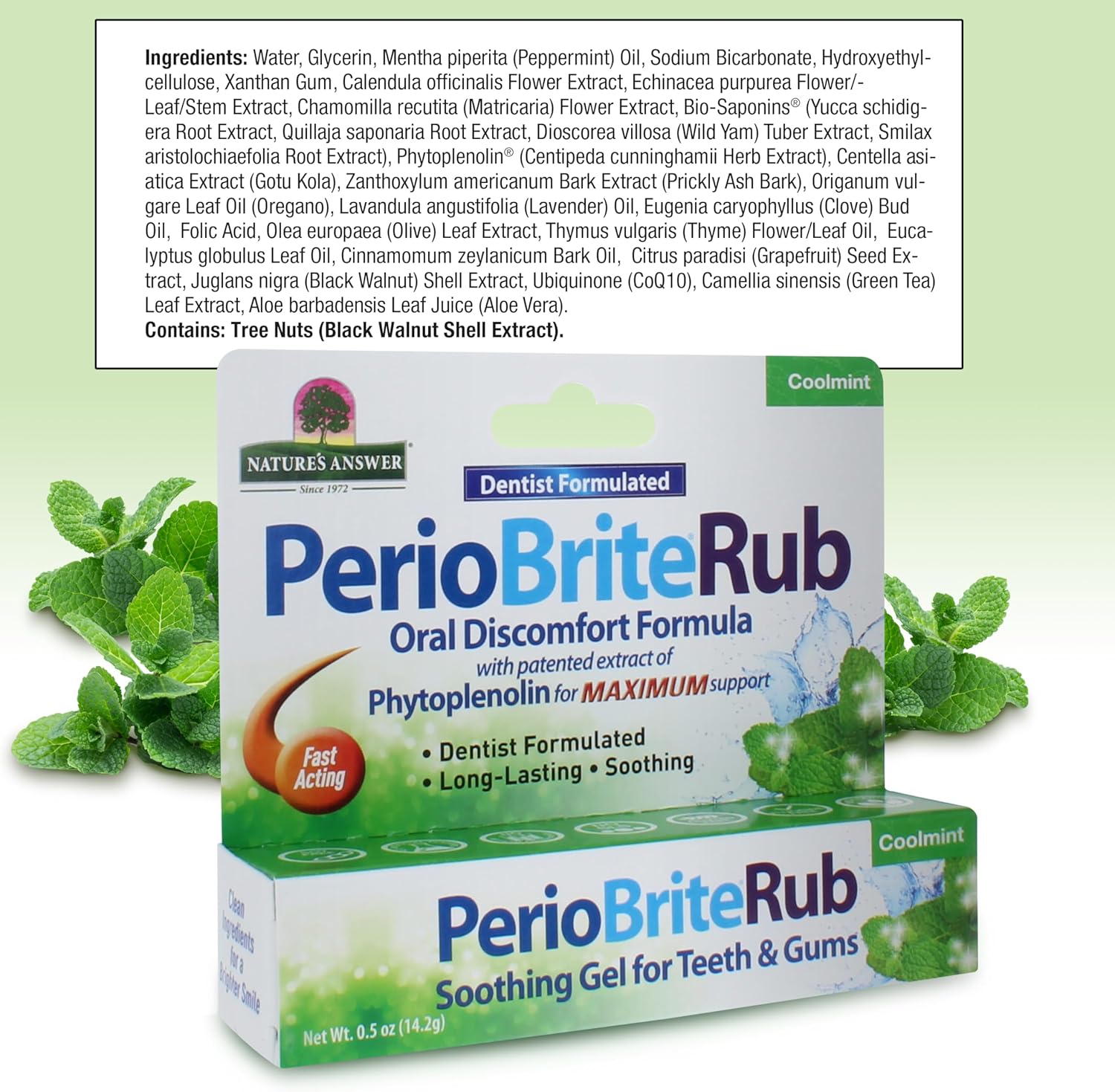 Nature’s Answer PerioBrite Cinnamint mouthwash ingredients and directions 480ml