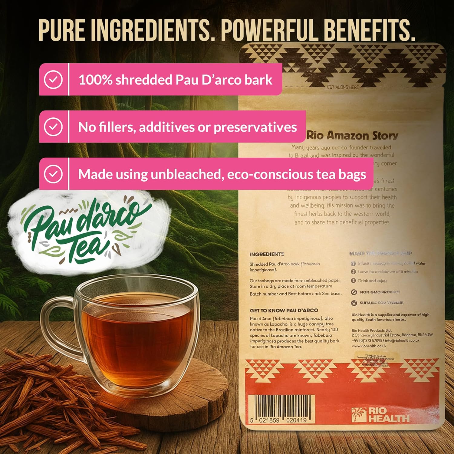Rio Amazon Pau D'Arco Tea Infusion ingredient information herbal tea 40 teabags