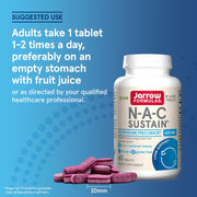 How to Use Image: Jarrow Formulas NAC Sustain 600mg tablets 60 count usage instructions empty stomach