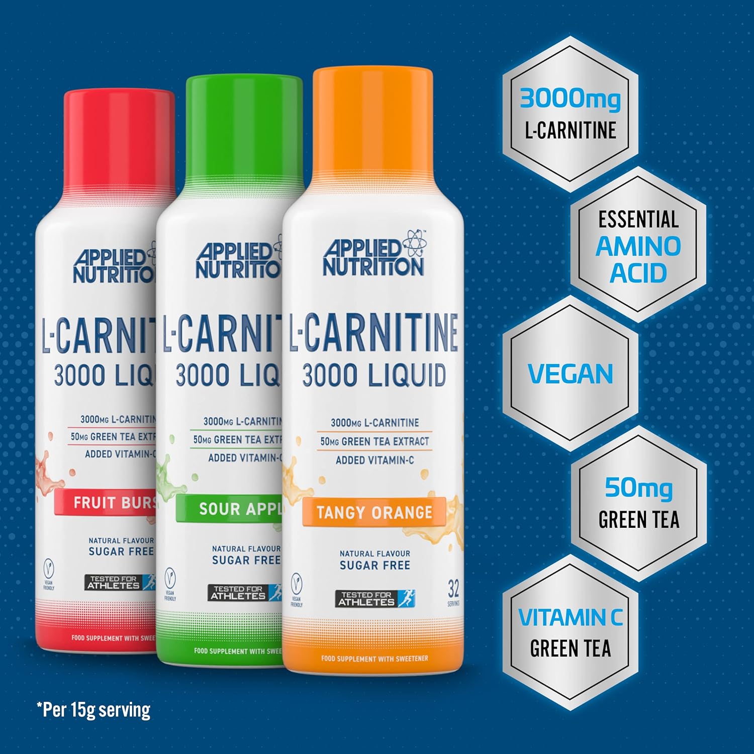 Applied Nutrition L-Carnitine 3000 Tangy Orange 480ml supplement facts label