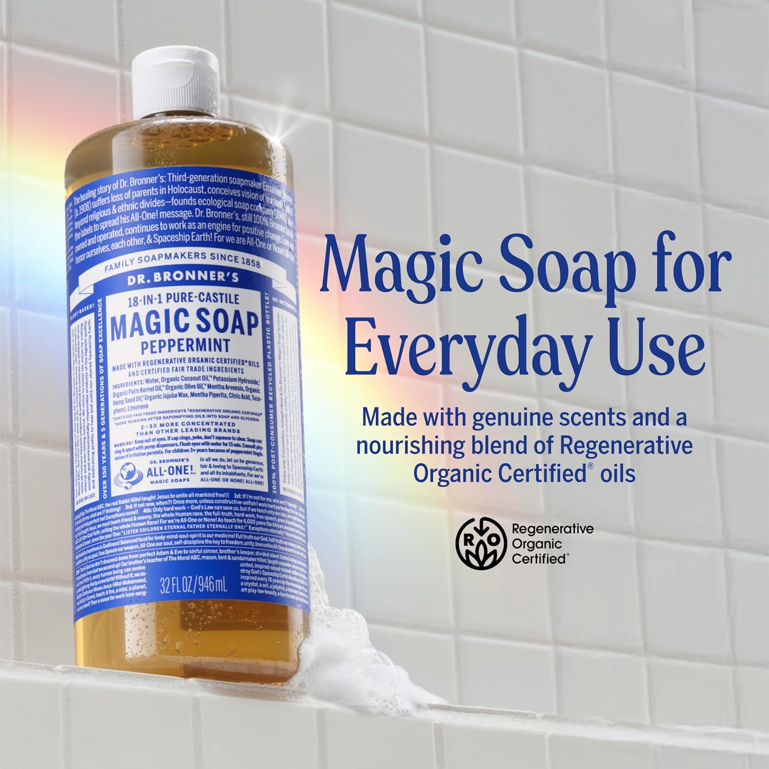 Dr. Bronner's Peppermint 18-in-1 Pure-Castile Liquid Soap 240ml
