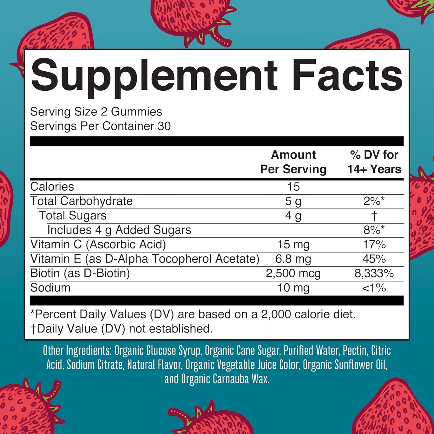 MaryRuth’s Hair Skin Nails supplement facts gummies strawberry flavour 60 gummies quantity