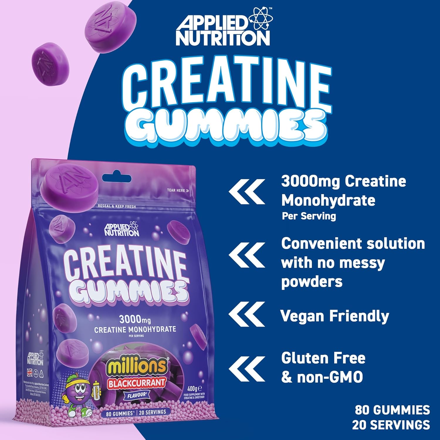 Applied Nutrition Creatine Gummies Blackcurrant 3000mg - 80 Count