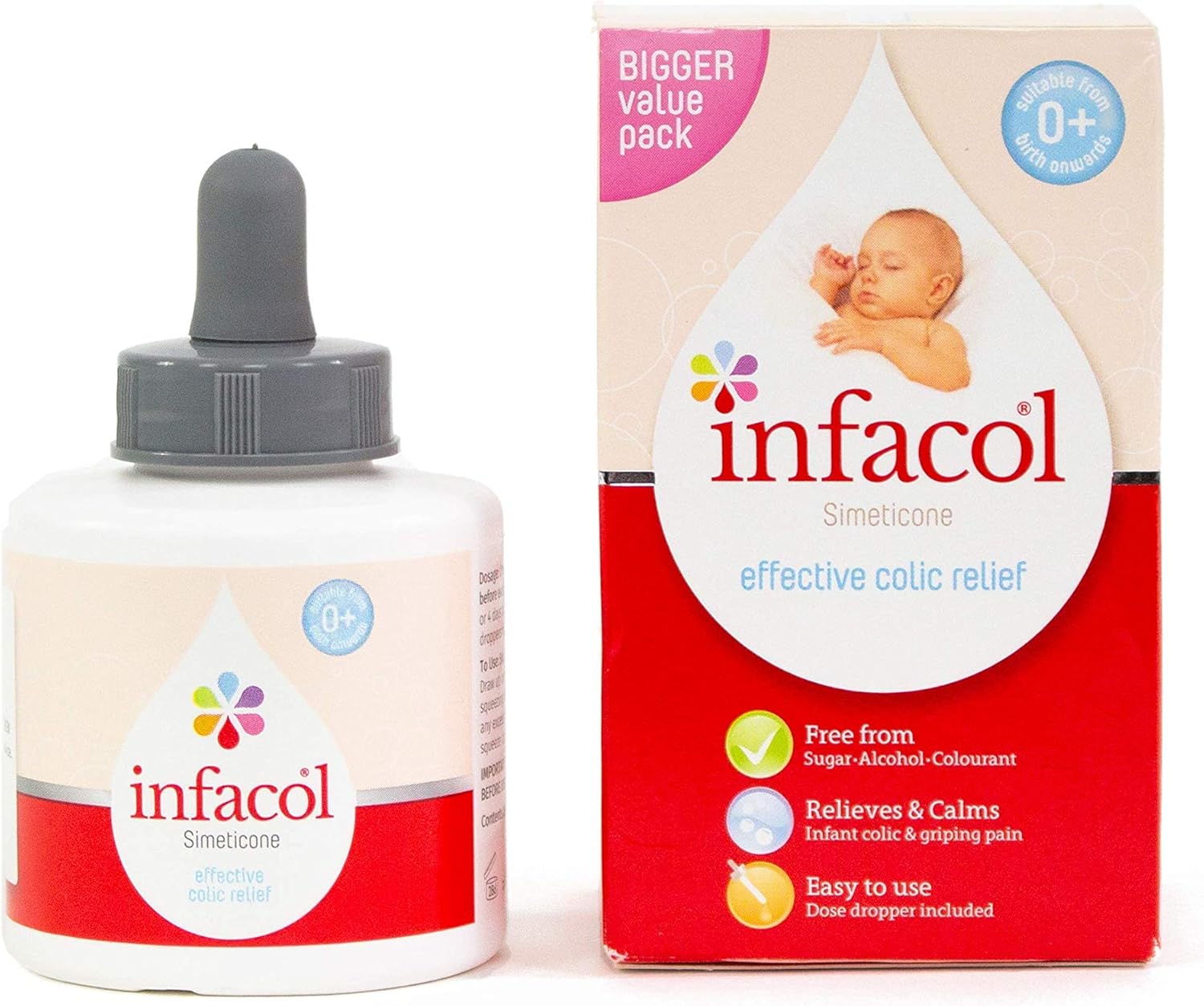 Infacol Simeticone Oral Suspension – 85ml bottle dropper with box view.
