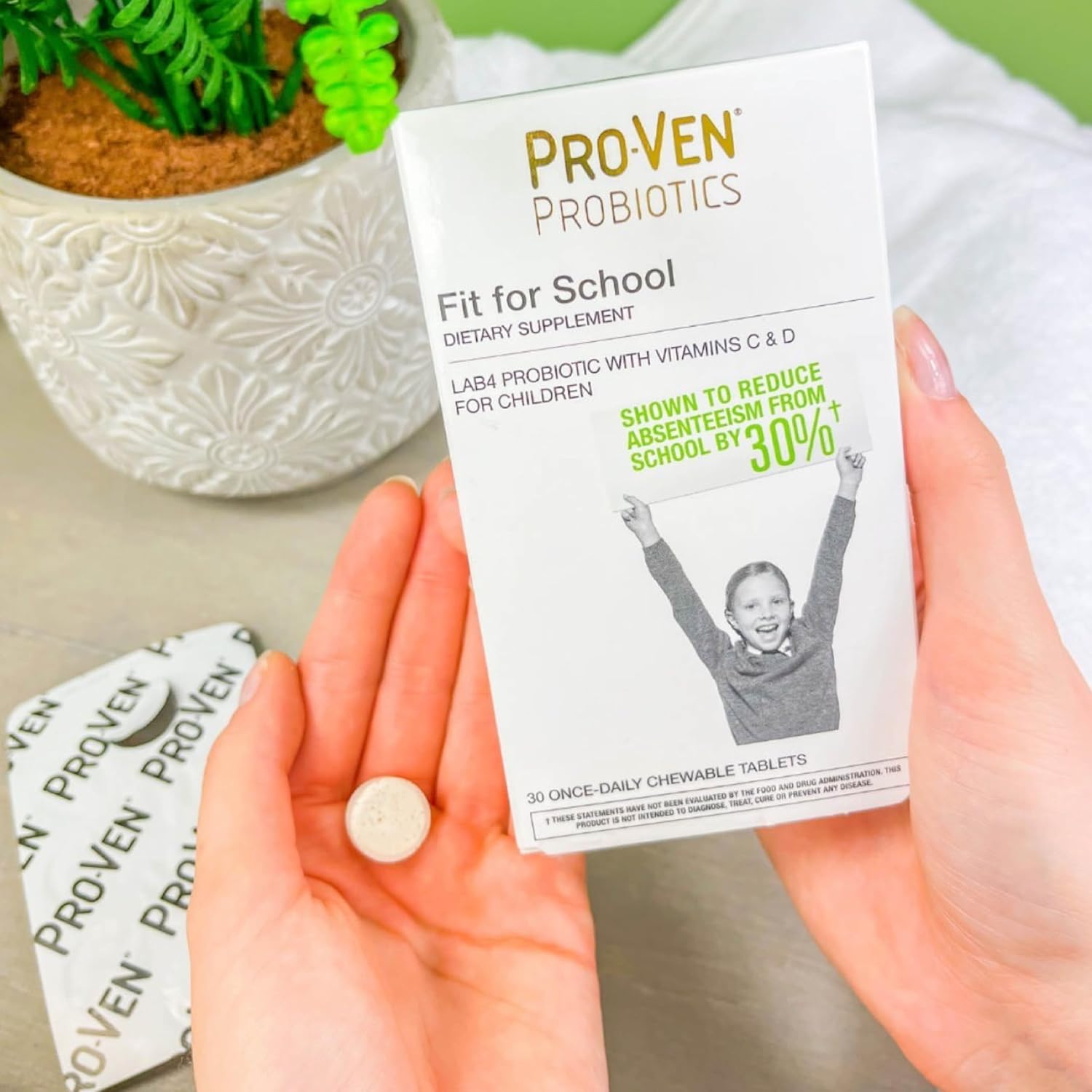 Lifestyle Image: ProVen kids probiotic chewable tablets 30 count strawberry flavour daily supplement lifestyle