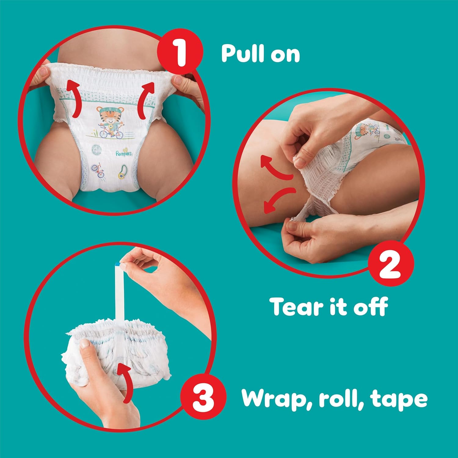 How to Use: Pampers Baby-Dry Pants Size 5 64 nappies pull on and tear off use
