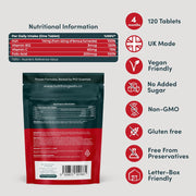 Nutrition Geeks Iron Energy+ 14mg, vegan food supplement tablet packaging, no flavour, 120 tablets, ingredients and nutritional information