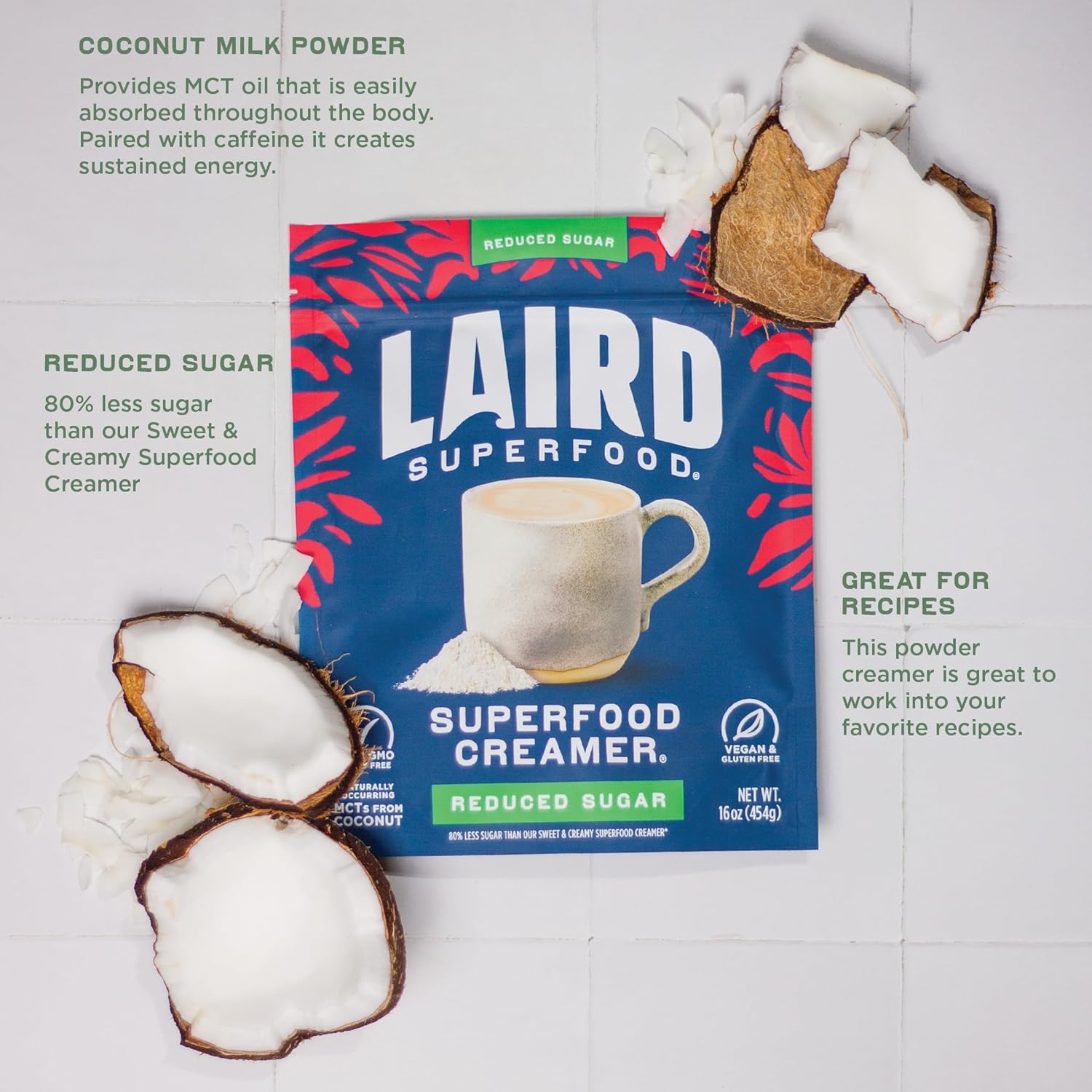 Laird Superfood Reduced Sugar Non-Dairy Coffee Creamer – 227g