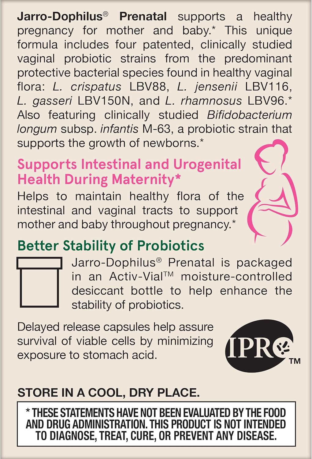 Back Image: Jarrow Formulas Jarro-Dophilus Prenatal 6 billion CFU veggie capsules 30 count front packaging box