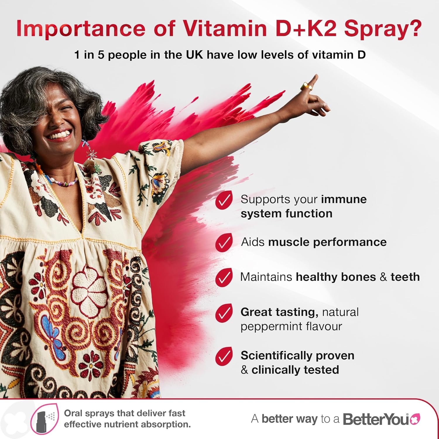 BetterYou Vitamin D3 + K2 Oral Spray, Peppermint - 12ml