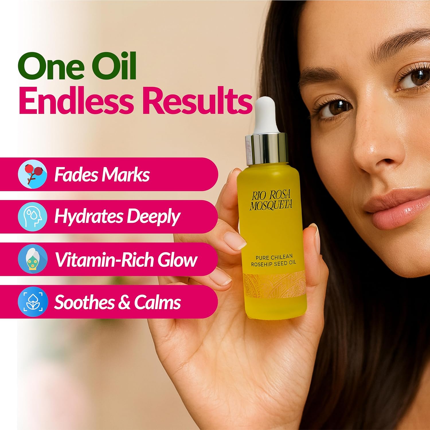 Rio Rosa Mosqueta Pure Chilean Rosehip Seed Oil daily face and body skincare bottle 20ml