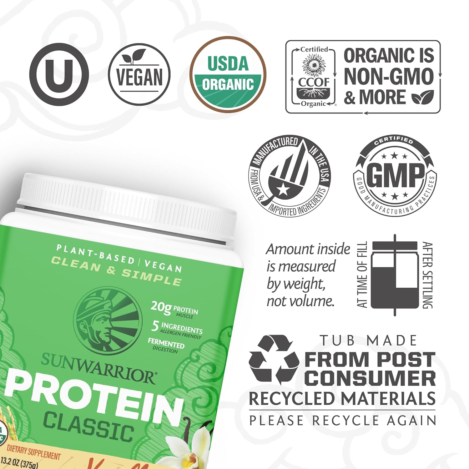 Sunwarrior Organic Brown Rice Protein Powder, Vanilla
