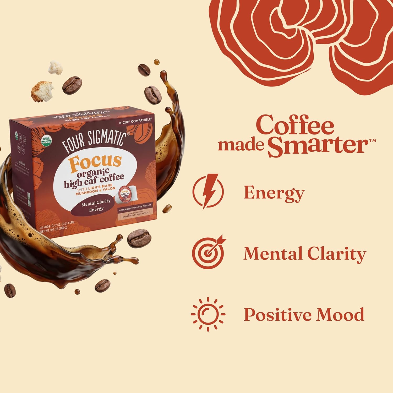 Four Sigmatic Organic High Caffeine Coffee Pods Dark Roast 24 Count