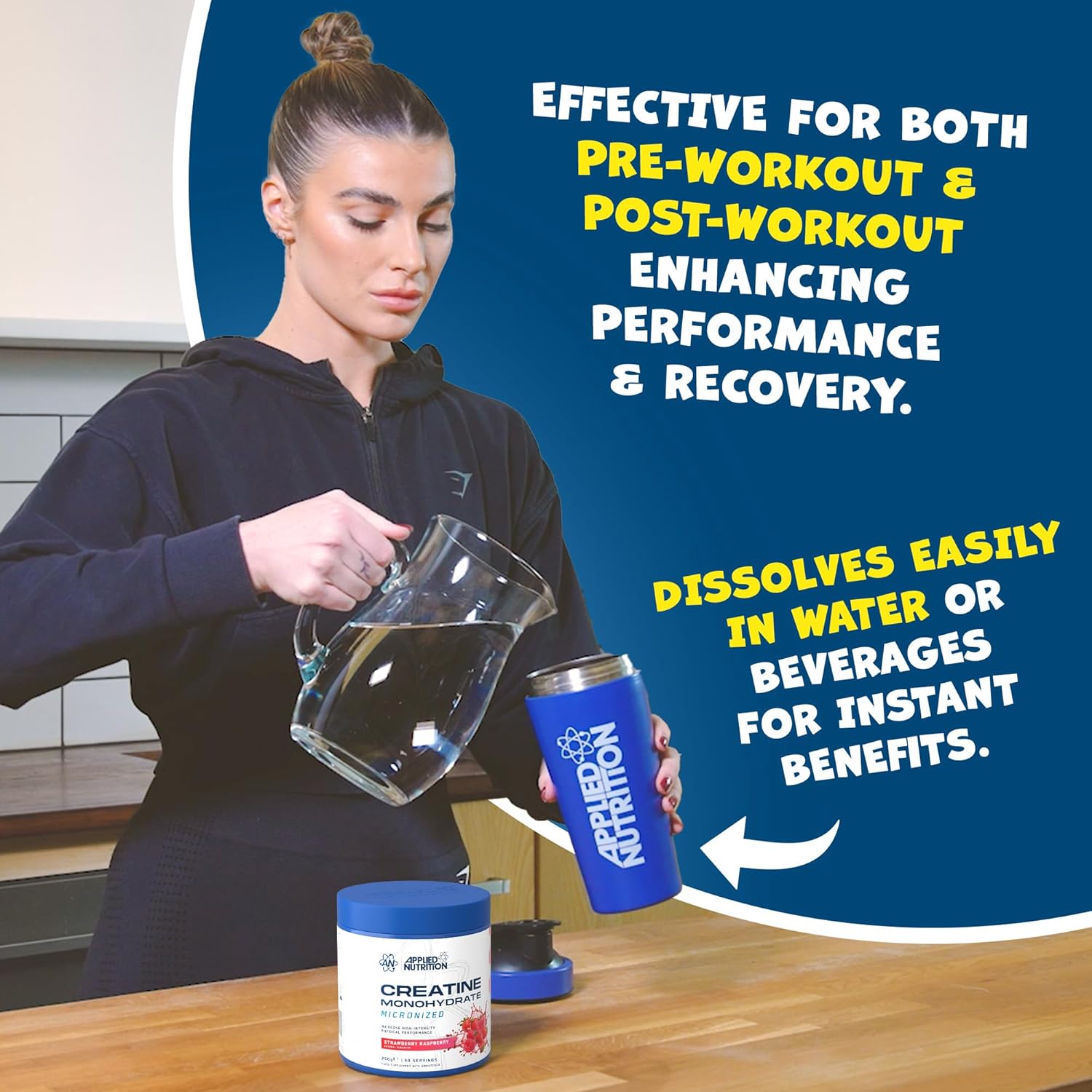 Applied Nutrition Creatine Monohydrate Powder 250g mixed with water before exercise
