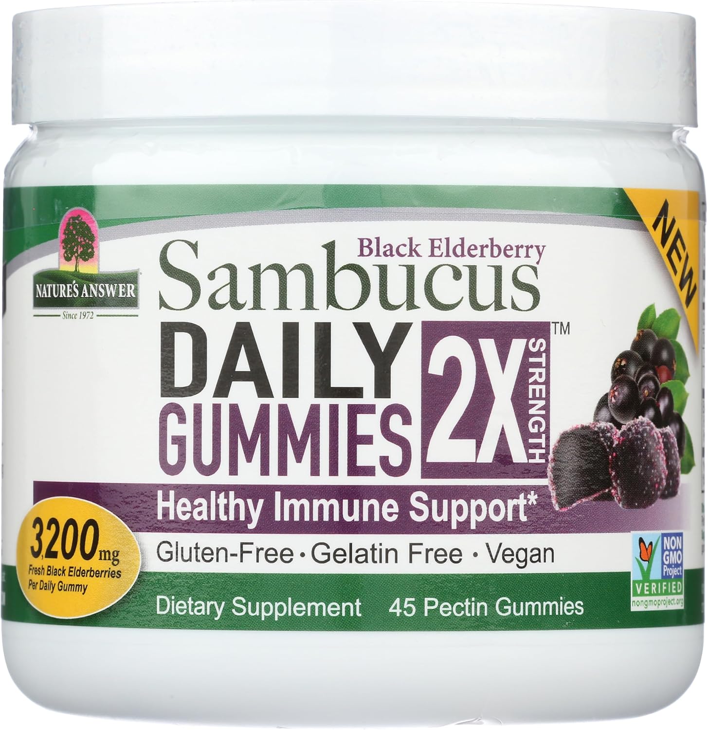 Nature’s Answer Sambucus elderberry daily gummies 3200mg 45 count bottle front view