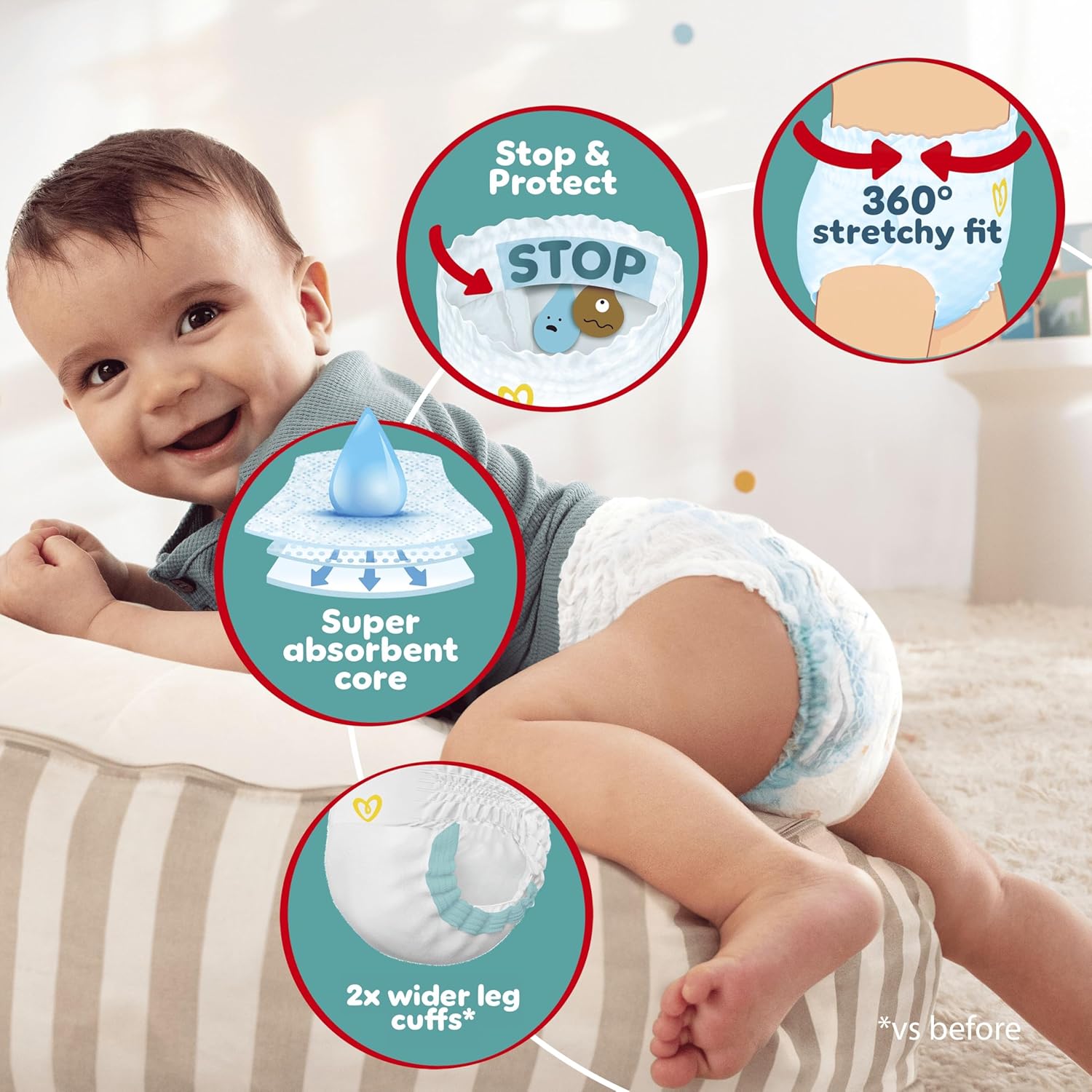 Lifestyle/use image: Pampers Baby-Dry Pants Size 7 50 nappies toddler wearing nappy pants