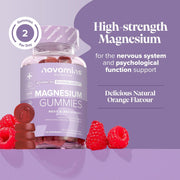 Novomins Magnesium Gummies 180mg Raspberry 60 Count natural raspberry flavour 2 per day gummies