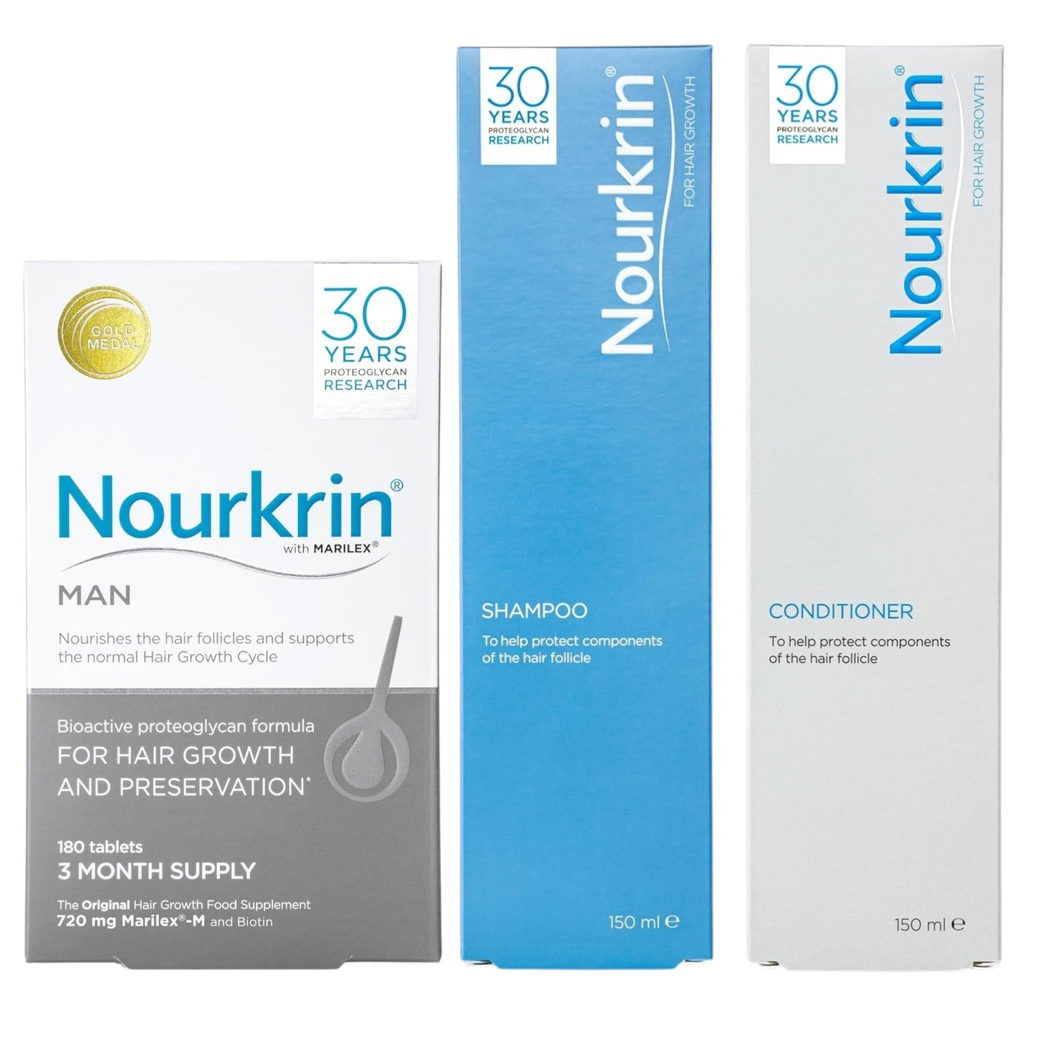 Front Image: Nourkrin Man hair programme tablets 180 with shampoo conditioner 150ml set front