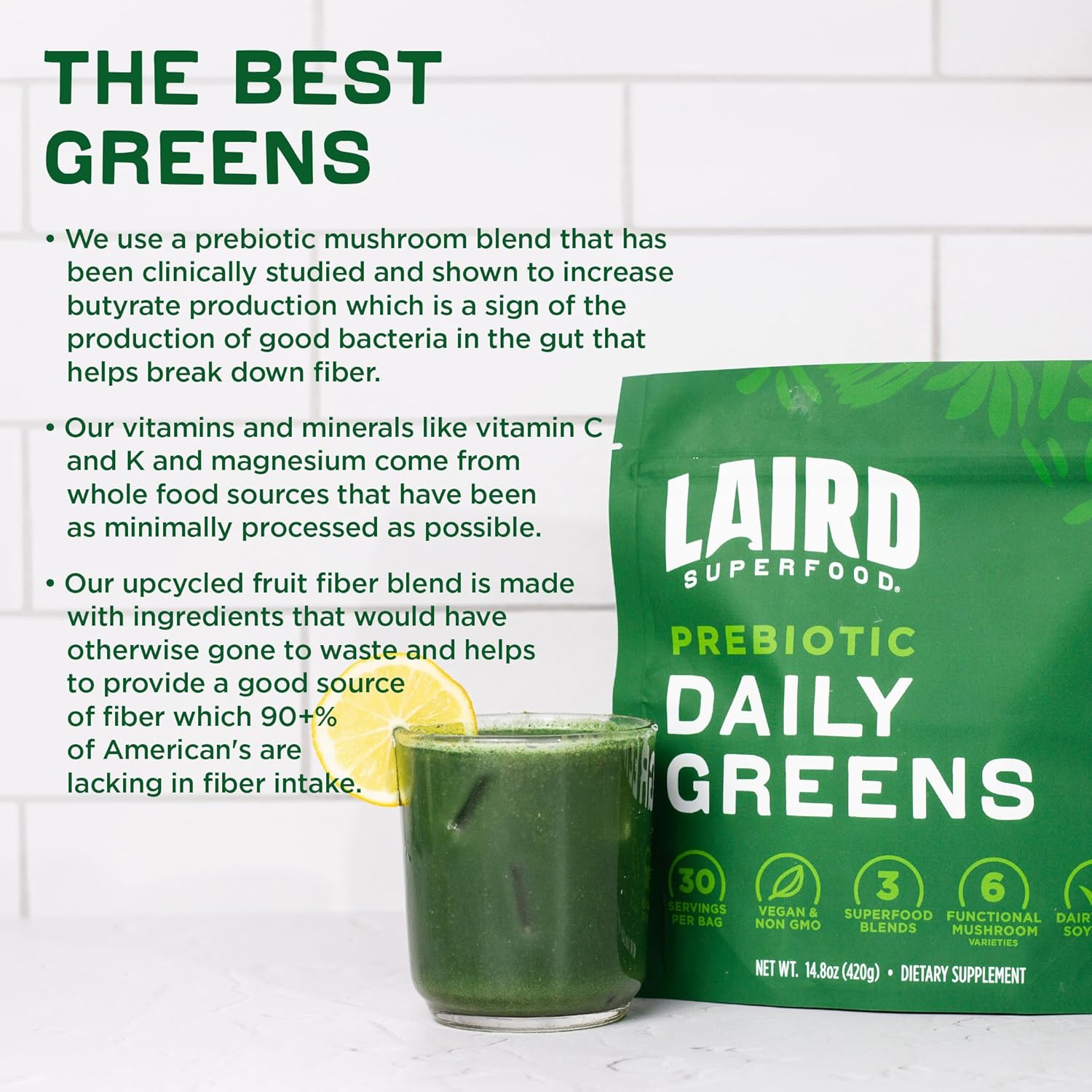 Laird Superfood Prebiotic Daily Greens Powder – 420g