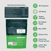 Nutrition Geeks Apple Cider Vinegar+ 15000mg, vegan food supplement capsule packaging, no flavour, 90 capsules, ingredients and nutritional information & barcode