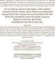 Urtekram Nourishing Coconut Shampoo bottle, no flavour, 250ml, ingredients