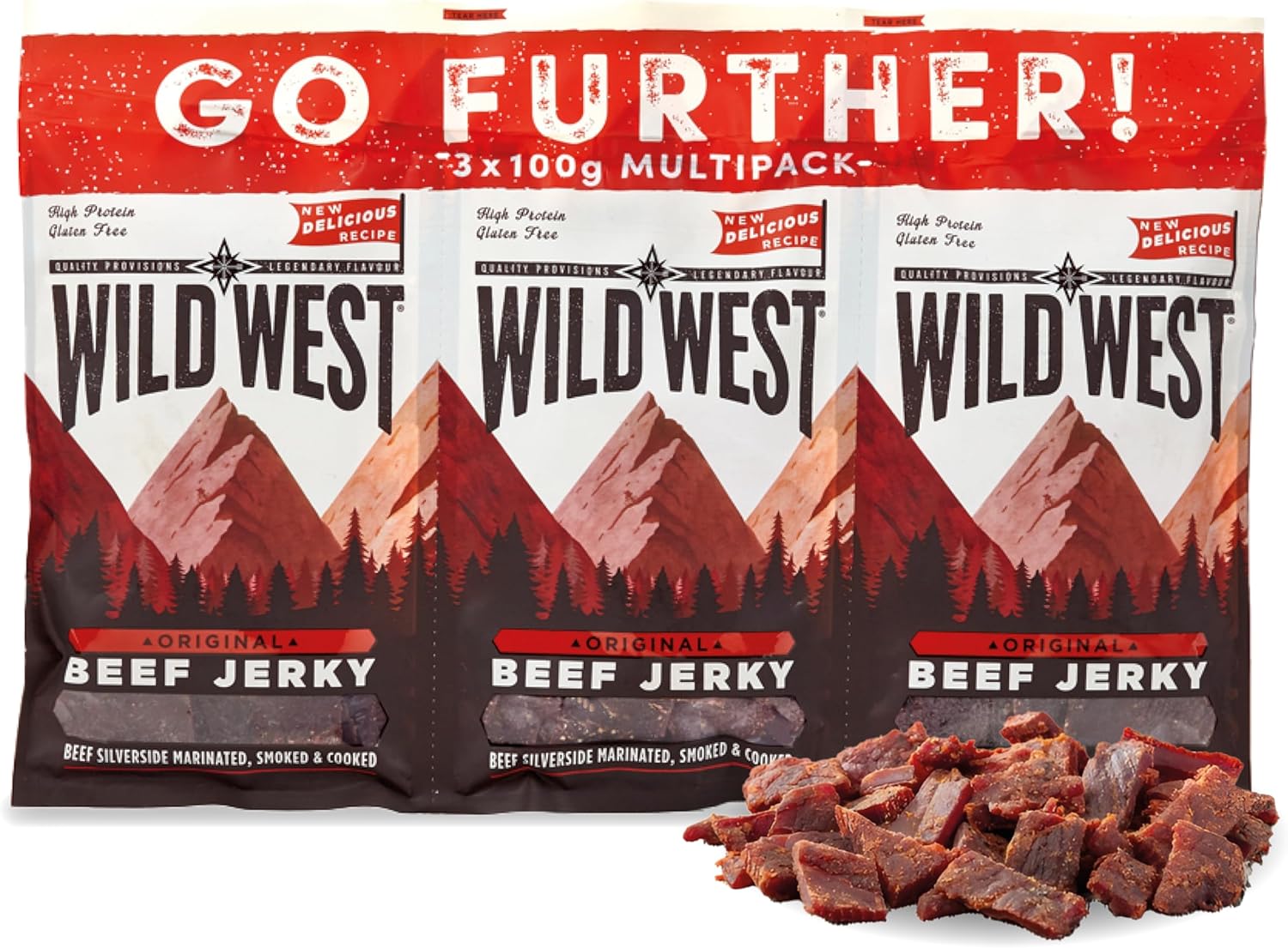 Wild West Original Beef Jerky multipack 3 x 100g resealable packs